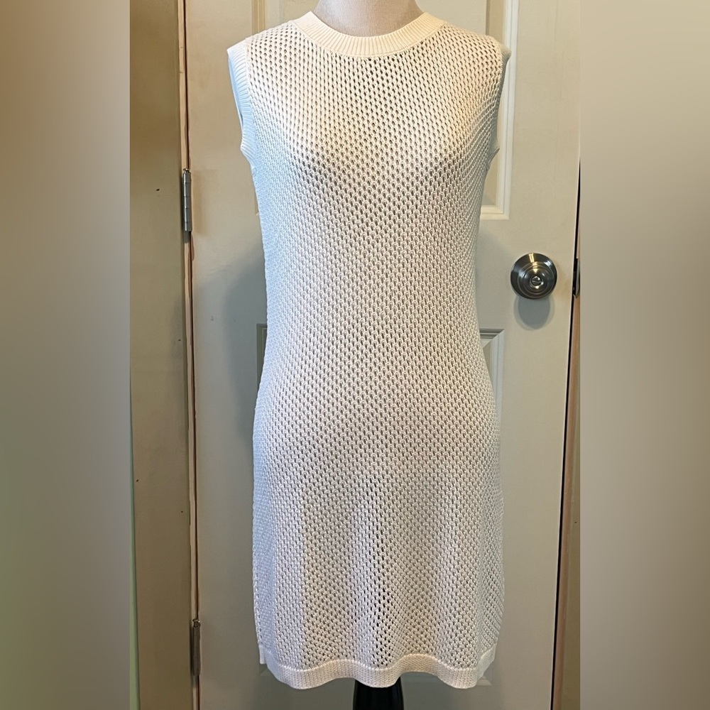 Tahari white Knit mesh beach cover, dress